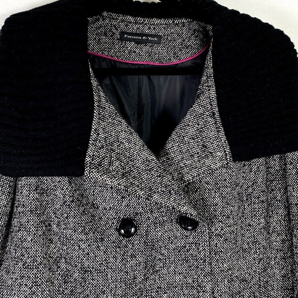 Preston York Sz 14 Large Black Long Pea Coat Double Breasted Office Classic Chic - Picture 4 of 7